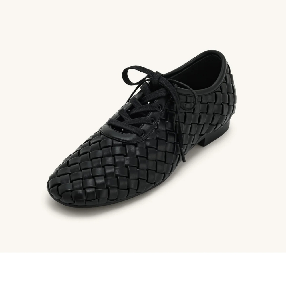 JW PEI Kayla Weave Strap Flat Shoe- Black - Vegan Leather - Women's - Size 9